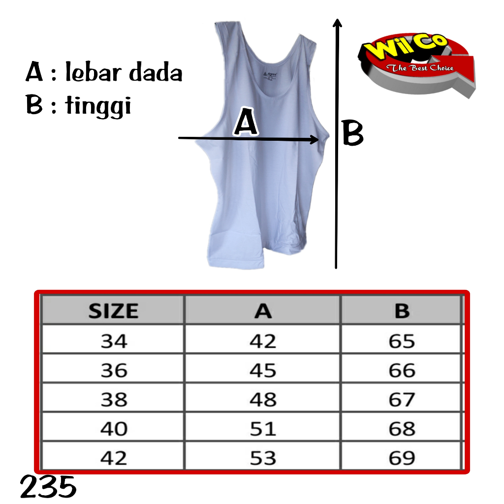 K235 - KAOS DALAM SINGLET PRIA DEWASA PAKAIAN DALAM PRIA AGREE SIZE 34 -42 HARGA PER 1 PCS