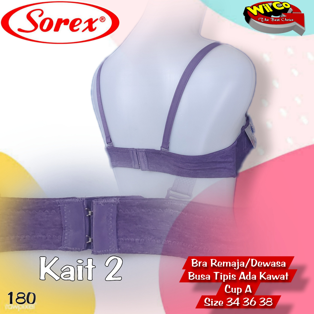 K180 - BRA/BH WANITA SOREX BUSA TIPIS ADA KAWAT DUA PENGAIT SIZE 34-38 CUP A