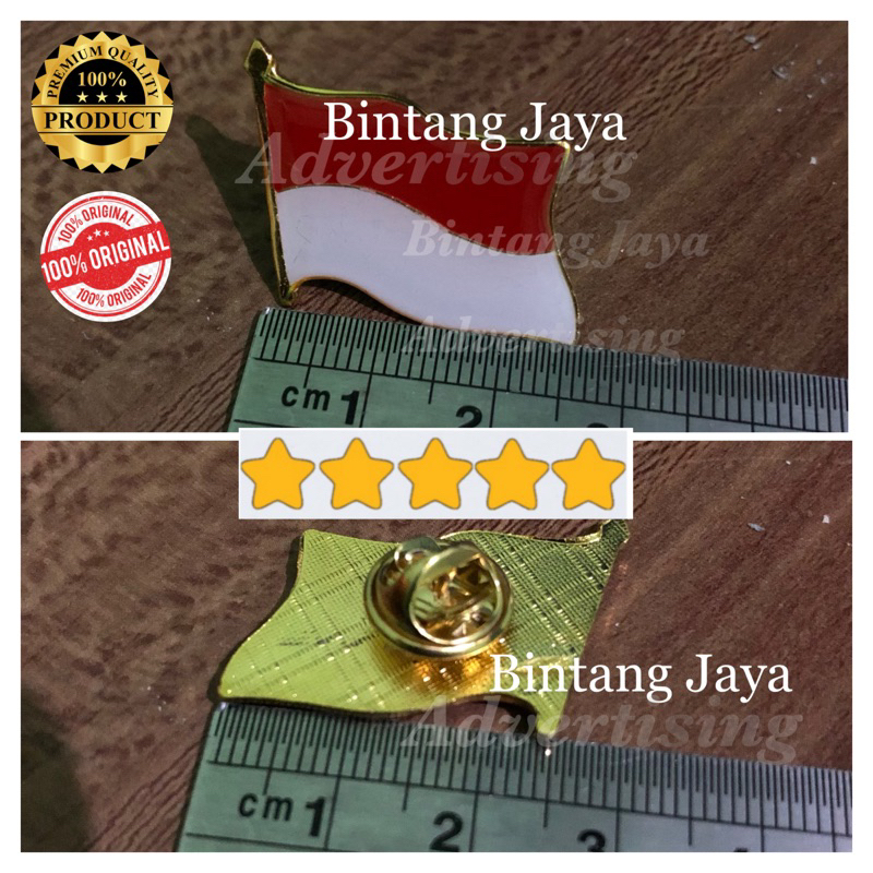 Pin Bendera Berkibar Indonesia Merah Putih 2,5cm Paku Kuningan Tebal PREMIUM Pin Bendera Indonesia M