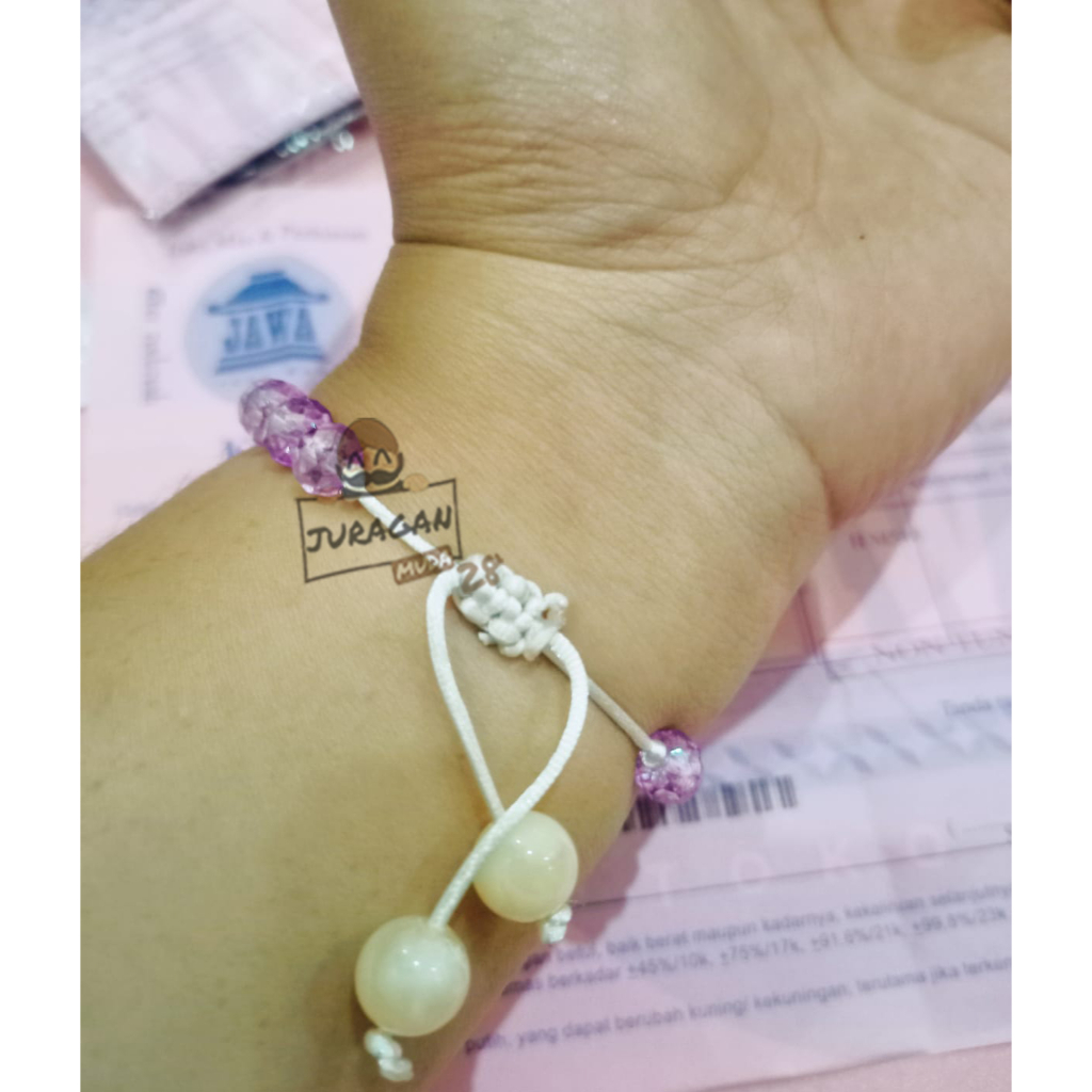 Gelang Tali Cristal Ceko Gradasi Bunga Tumpuk 1 Liontin Emas Asli karat 10k