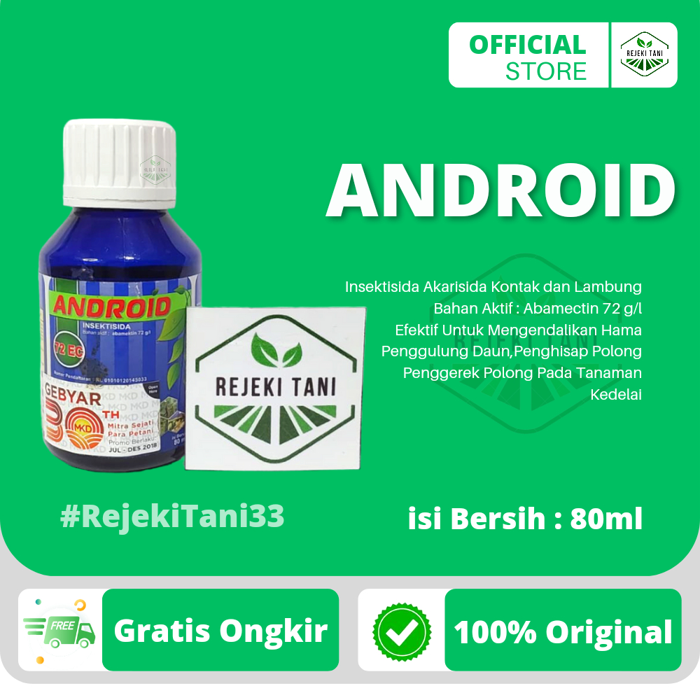 Insektisida ANDROID 72EC 80ml Abamektin Akarisida Berfungsi Sebagai Racun Kontak dan Lambung Untuk M