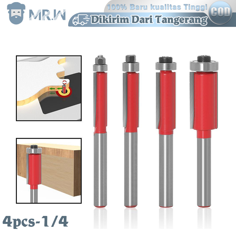 Mata Profil Lurus 4pcs Mata Profil Router 1/4 Flush Trim Router Bits Mata Profil Kayu Untuk Pengerja