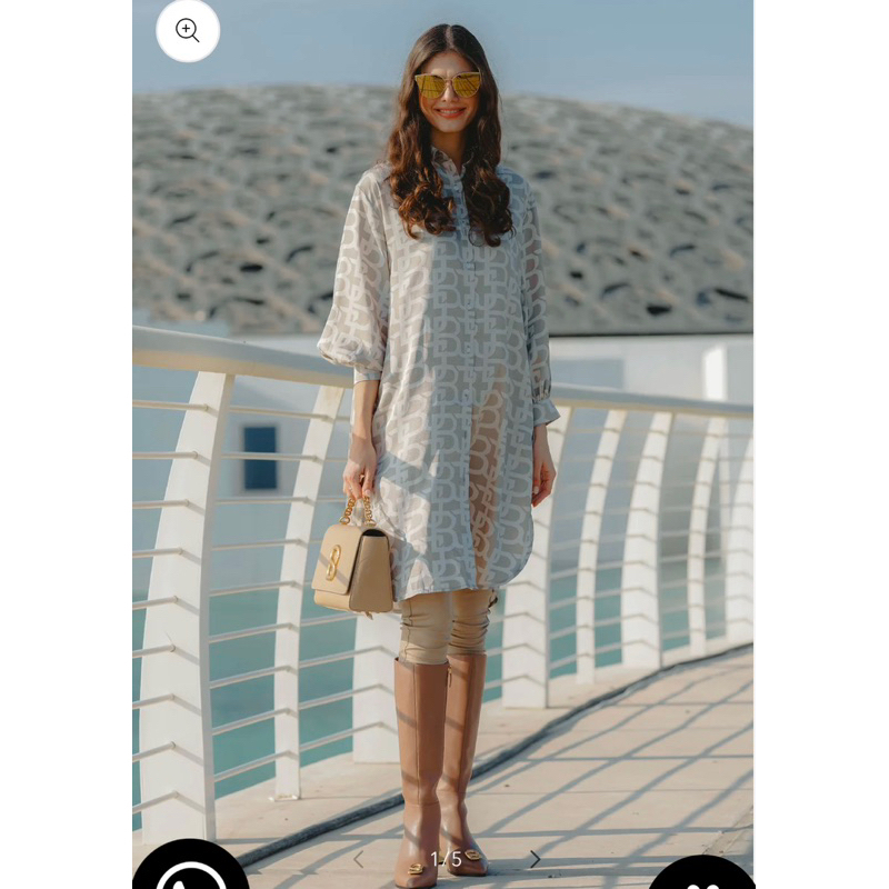 Monogram Button Tab Shirt - Beige - Benang jarum