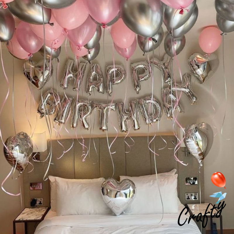 [PAKET] Dekorasi Balon Romantis PINK BEDROOM SILVER HEART Hiasan Ulang tahun / Anniversary