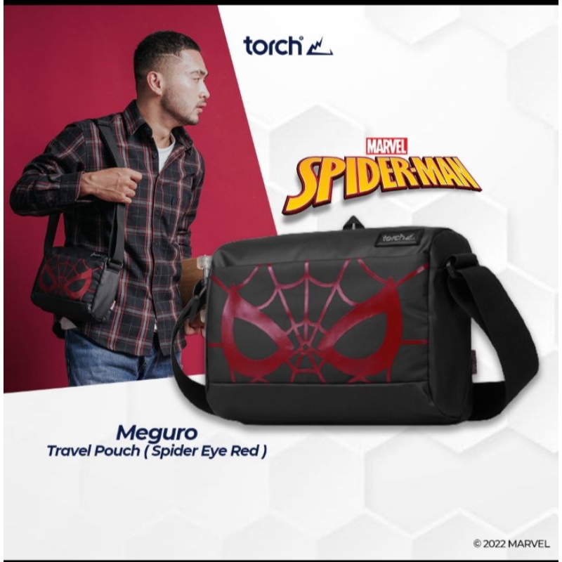 Marvel Spider-Man 1 Spider Eye Red Torch Meguro Sling Bag 3 Ltr Black