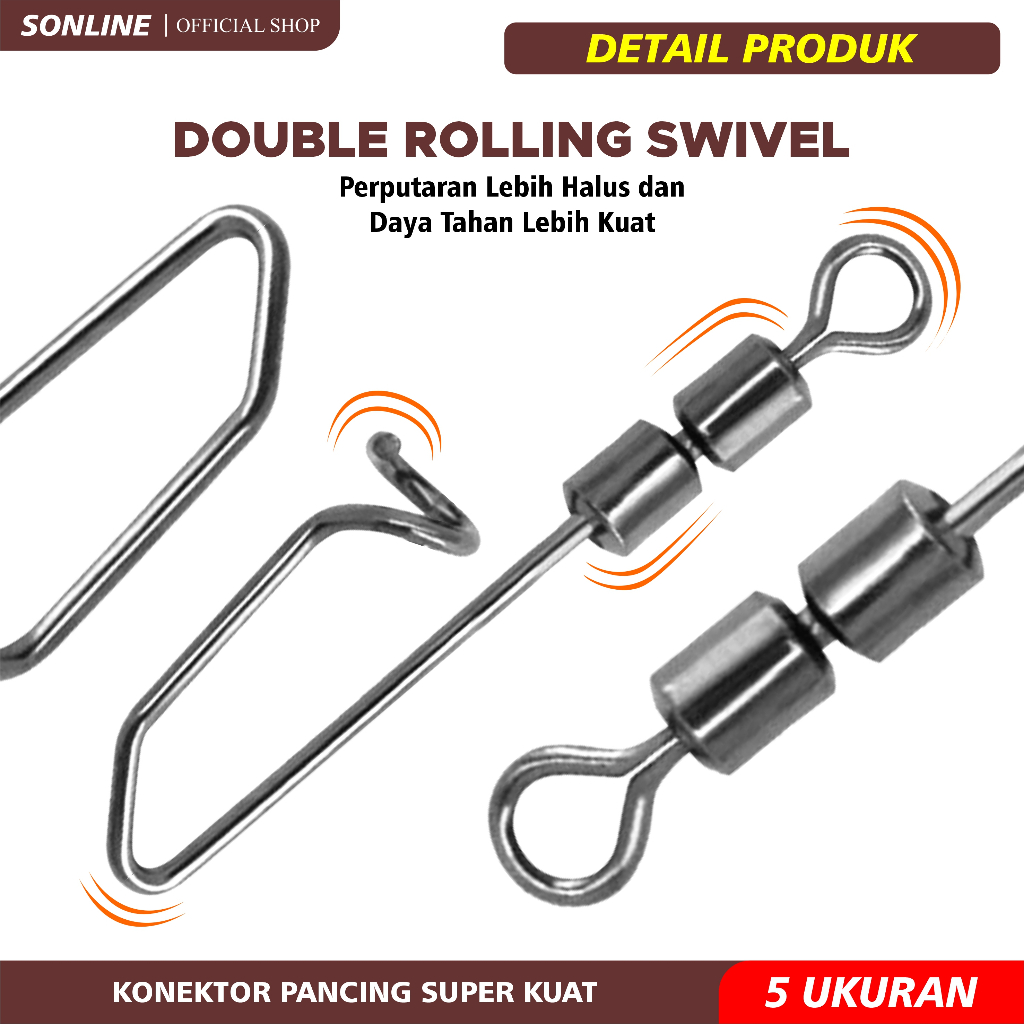 SONLINE Kili Kili Double Rolling Swivel Konektor Pancing Casting Minnow  Stainless Steel Besi Anti Karat