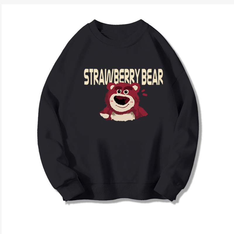 Kaos Stasan Wanita Oversize Couple Sweater American Vintage Bear Cartoon Graphic Priting Top Kekinian Casual Sweater