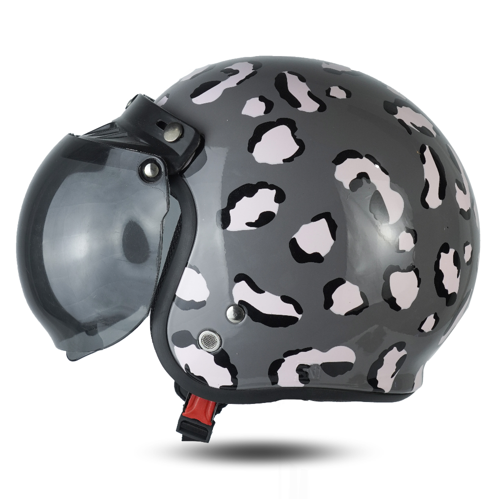 Helm Bogo Dewasa Aesthetic Wanita SNI Premium Leopard Grey