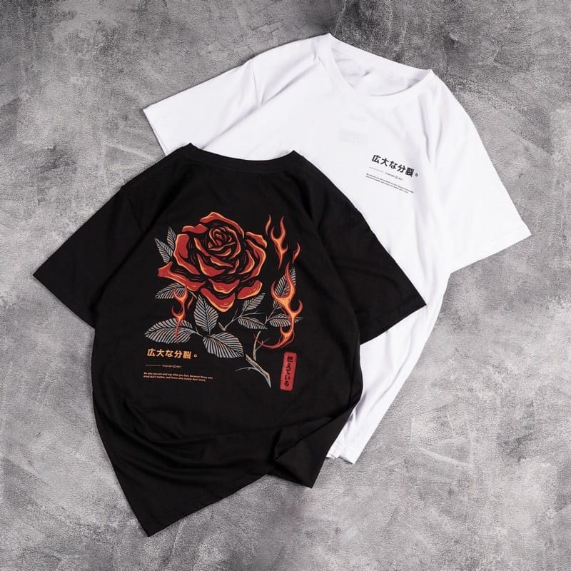 GSC - Baju KAOS OVERSIZE TRUTH VS LOVE / Kaos Oversize terbaru-Flower Fire hitam