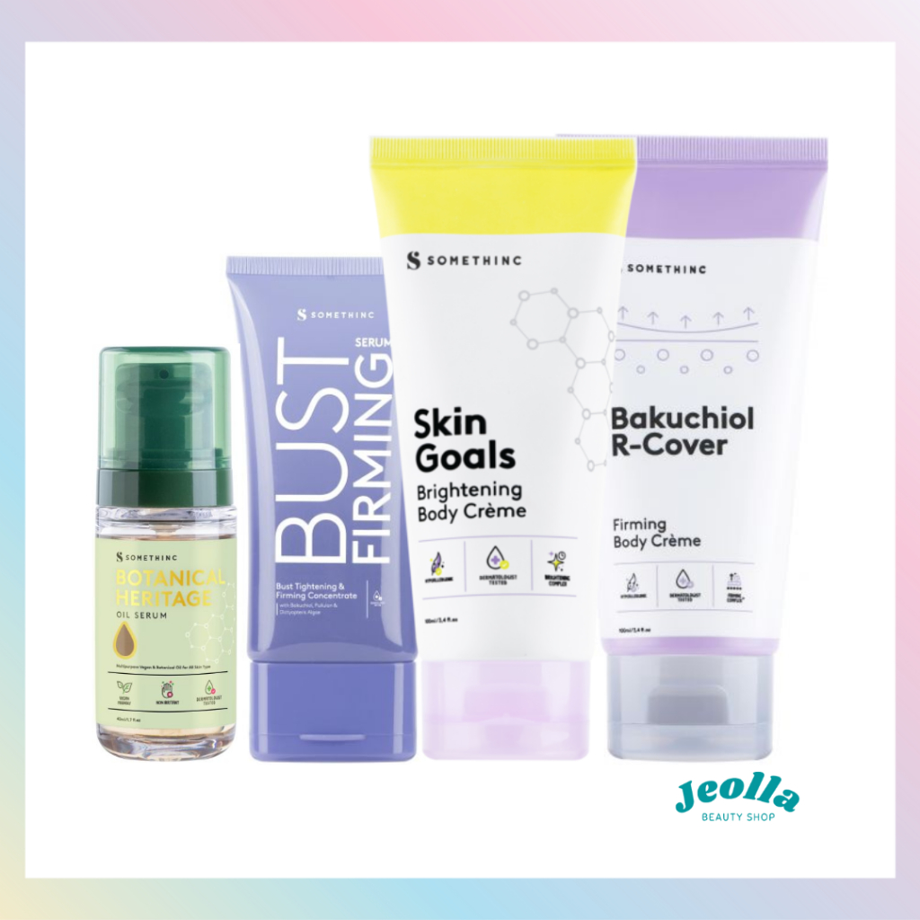 SOMETHINC Body Series (Bakuchiol R-Cover Firming Body Crème, Skin Goals Brightening Body Crème, Bust Firming Serum, Botanical Heritage Oil Serum Natural Oil untuk Wajah dan Badan)