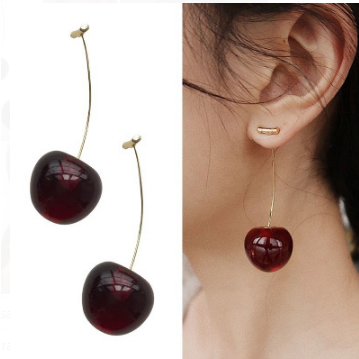 DHIO - 1 Pasang Anting Panjang Desain Cherry 3 Warna Bahan Alloy Untuk Aksesoris Perempuan