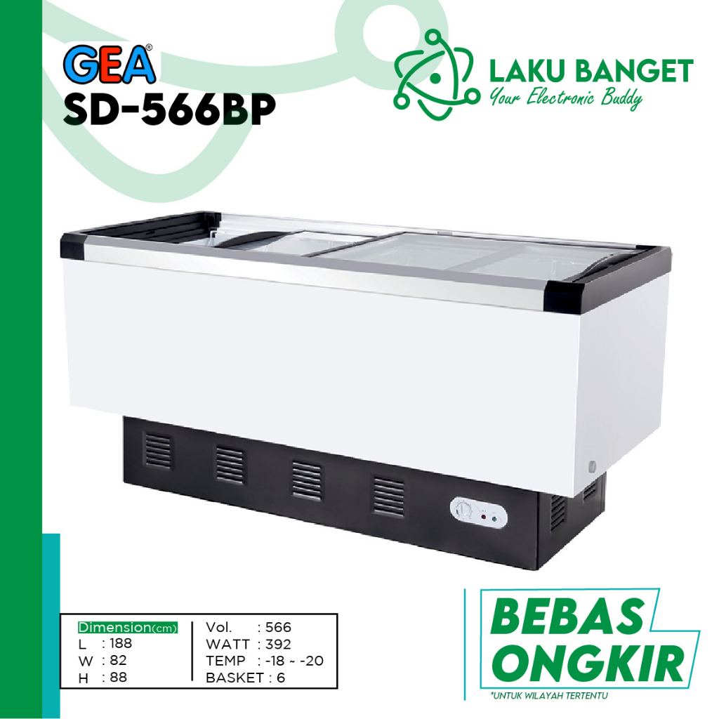 GEA Sliding Flat Glass Freezer SD-566BP / Kulkas Frezer Pembeku