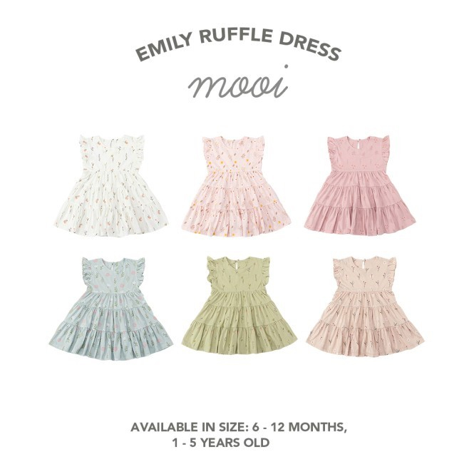 Baju Bayi Dress Anak Perempuan Mooi Emily Ruffle Dress 1-3 Tahun