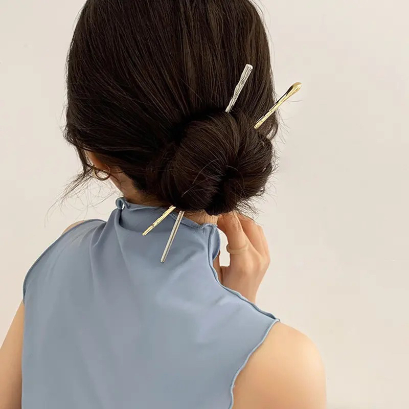 Ark.co - SABINE metal silver gold &amp; marble acetate hair stick tusuk hiasan rambut konde fashion