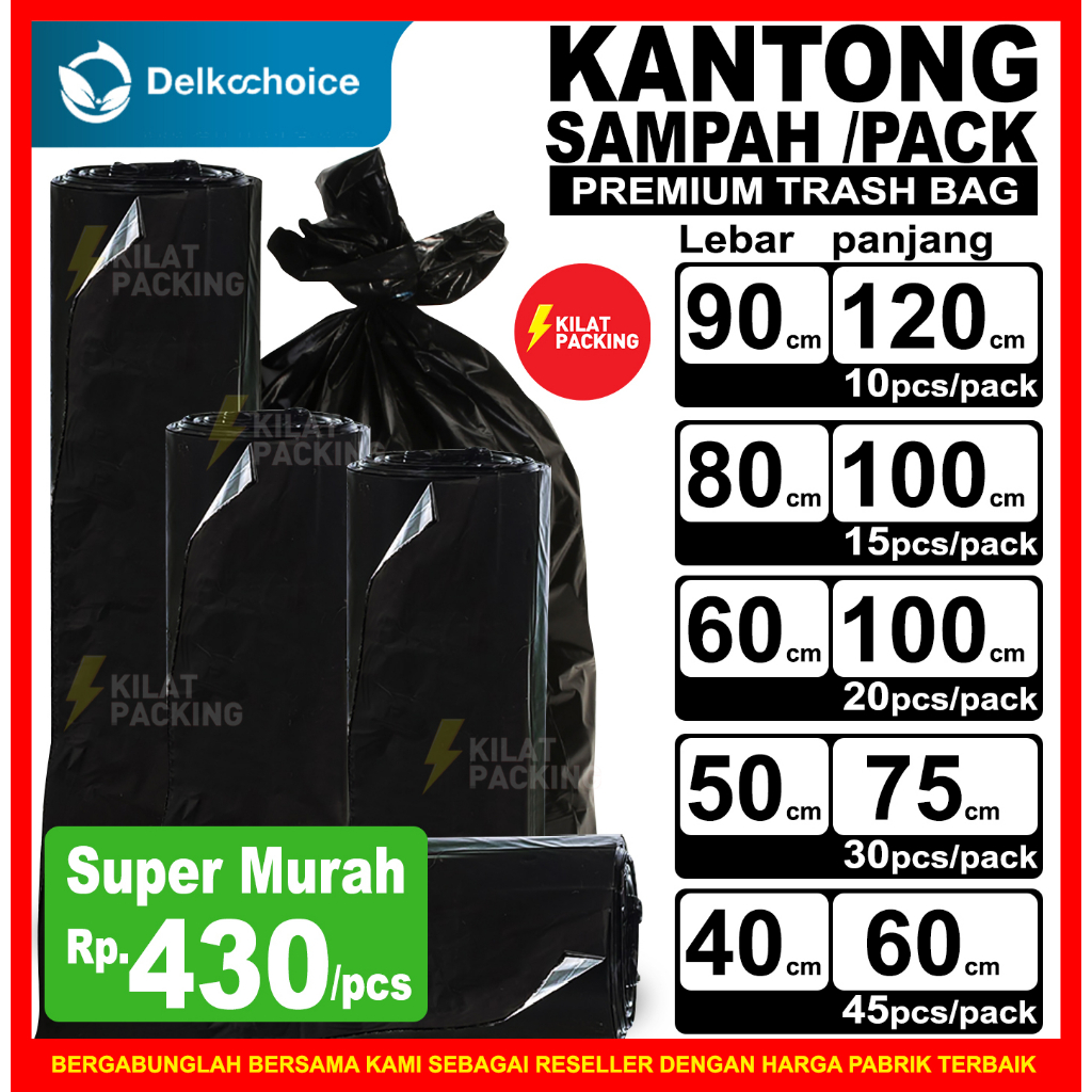 PLASTIK SAMPAH KANTONG PLASTIK SAMPAH KRESEK SAMPAH TRASH BAG BESAR / JUMBO KUAT HITAM PACK