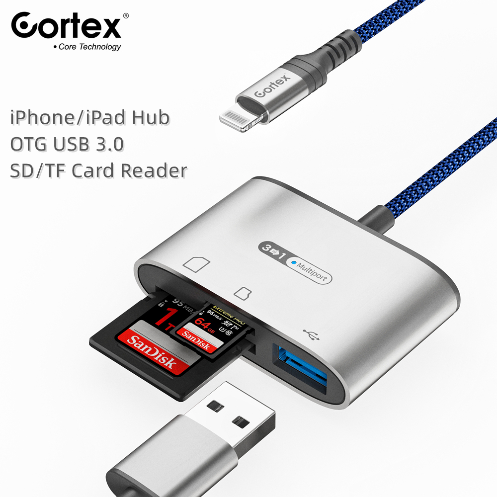 Cortex MH388 Lightning To SD/TF Card/USB3.0 3in1 OTG Card Reader Adapter iPhone iPad