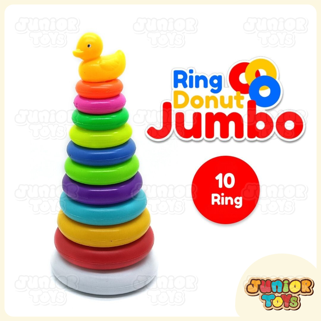 Mainan Donat Susun Jumbo Montessori 1 Tahun Baby Toys Anak Bayi Balita Stacking Ring Rainbow Tower