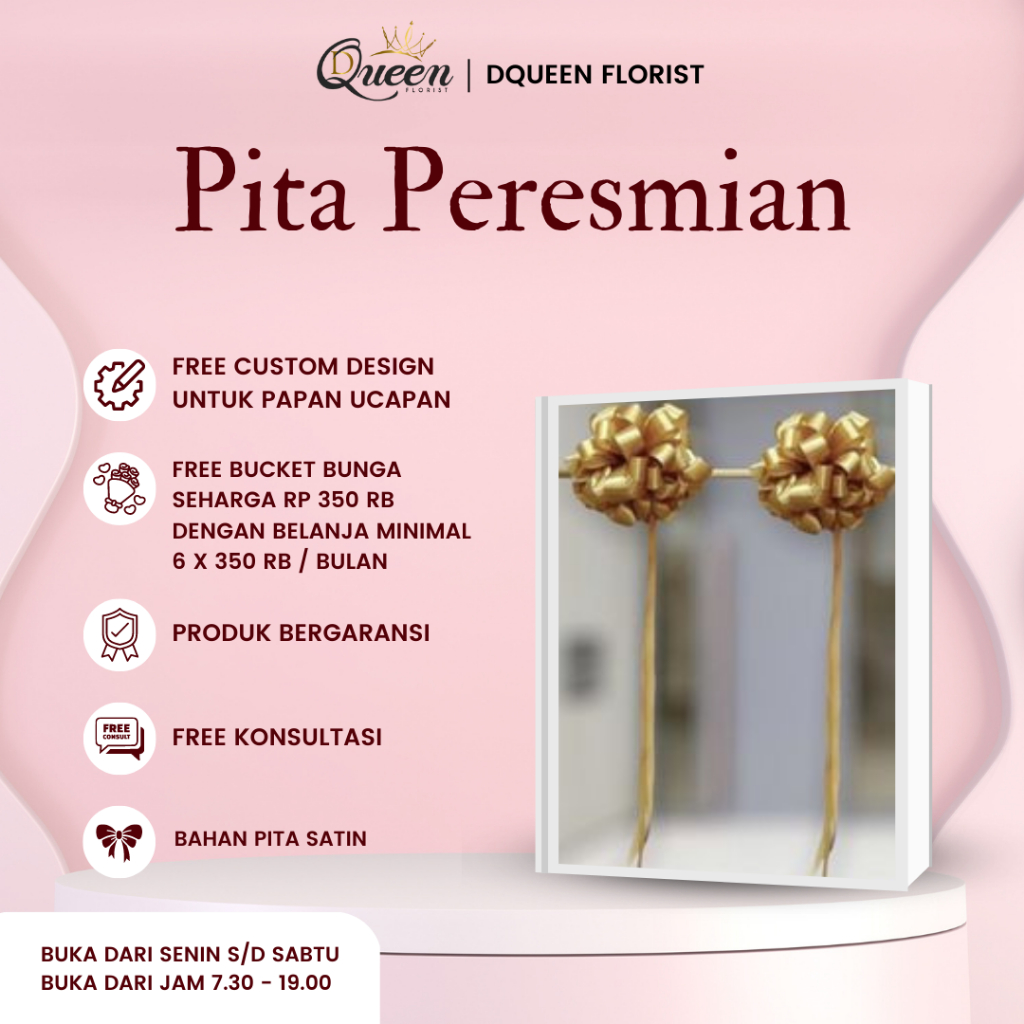 DQueen Florist Pita Peresmian Acara Grand Opening Potong Pita Gedung Kantor Custom Warna Dan Ukuran