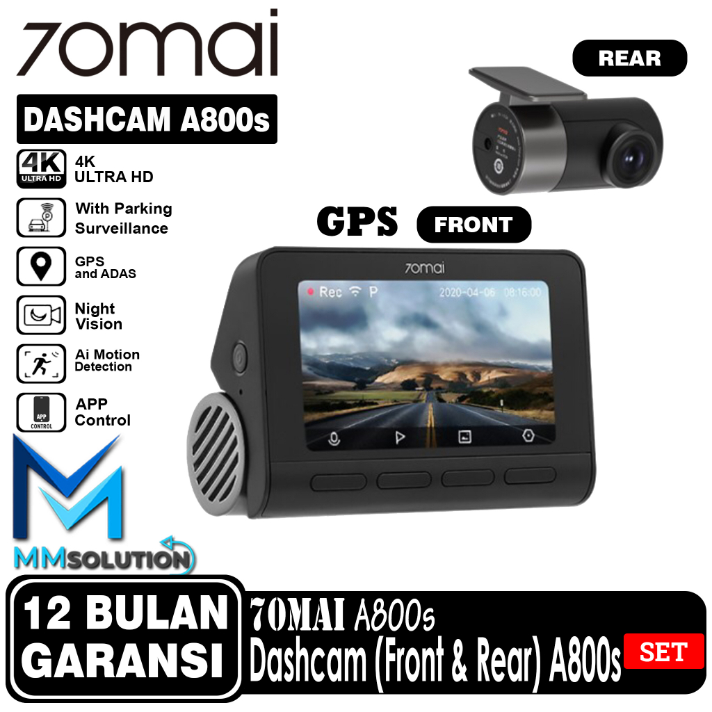 70mai Dash Cam A800s HD 4K 2160P GPS ADAS Set (Front+Rear Camera)