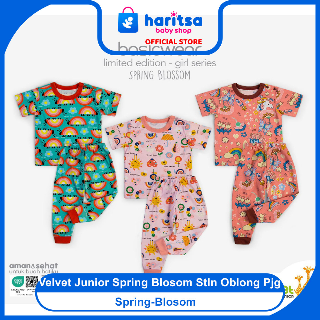 Velvet-Junior SPRING-BLOSSOM-Setelan Oblong Pendek Celana Panjang anak/Setelan Piyama Anak Terbaru