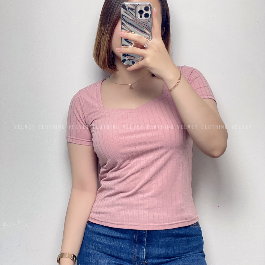 Atasan Square neck rib wanita / Kaos Rajut wanita / Kaos abg knit / Blouse Square Knit 3964