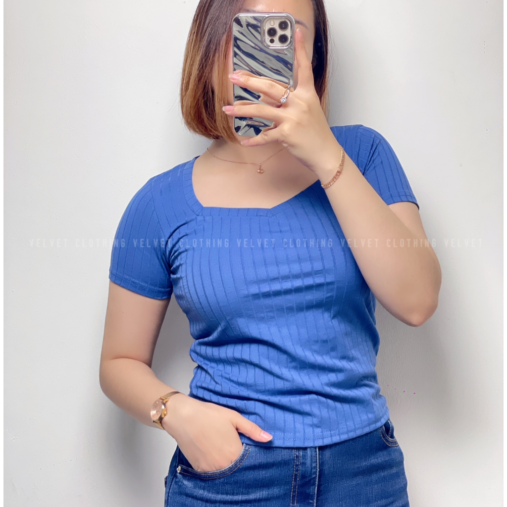 Atasan Square neck rib wanita / Kaos Rajut wanita / Kaos abg knit / Blouse Square Knit 3964