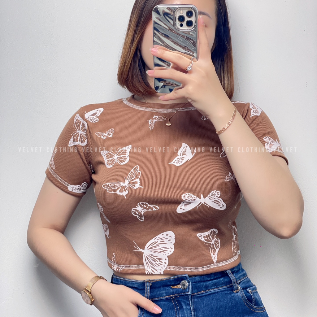 Crop Top Rib Butterfly / Croptop Knit RIb Wanita 4756