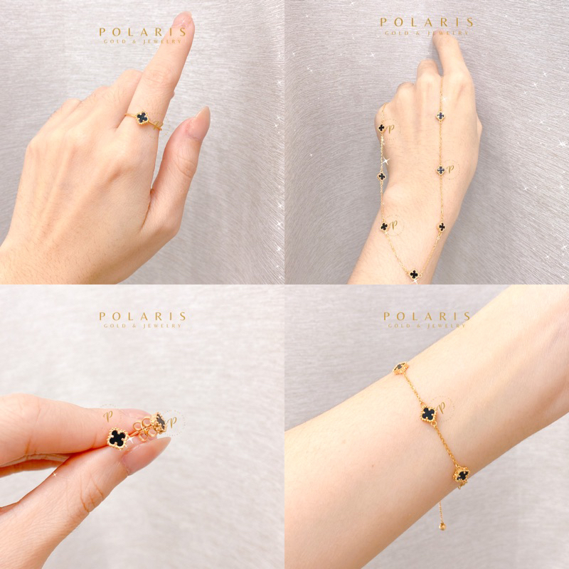 Set Perhiasan Bunga Gold Hitam 16K