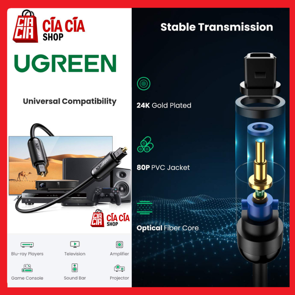 UGREEN Kabel Toslink Optical Digital SPDIF Kabel Audio Fiber Optic Kabel Optical Digital