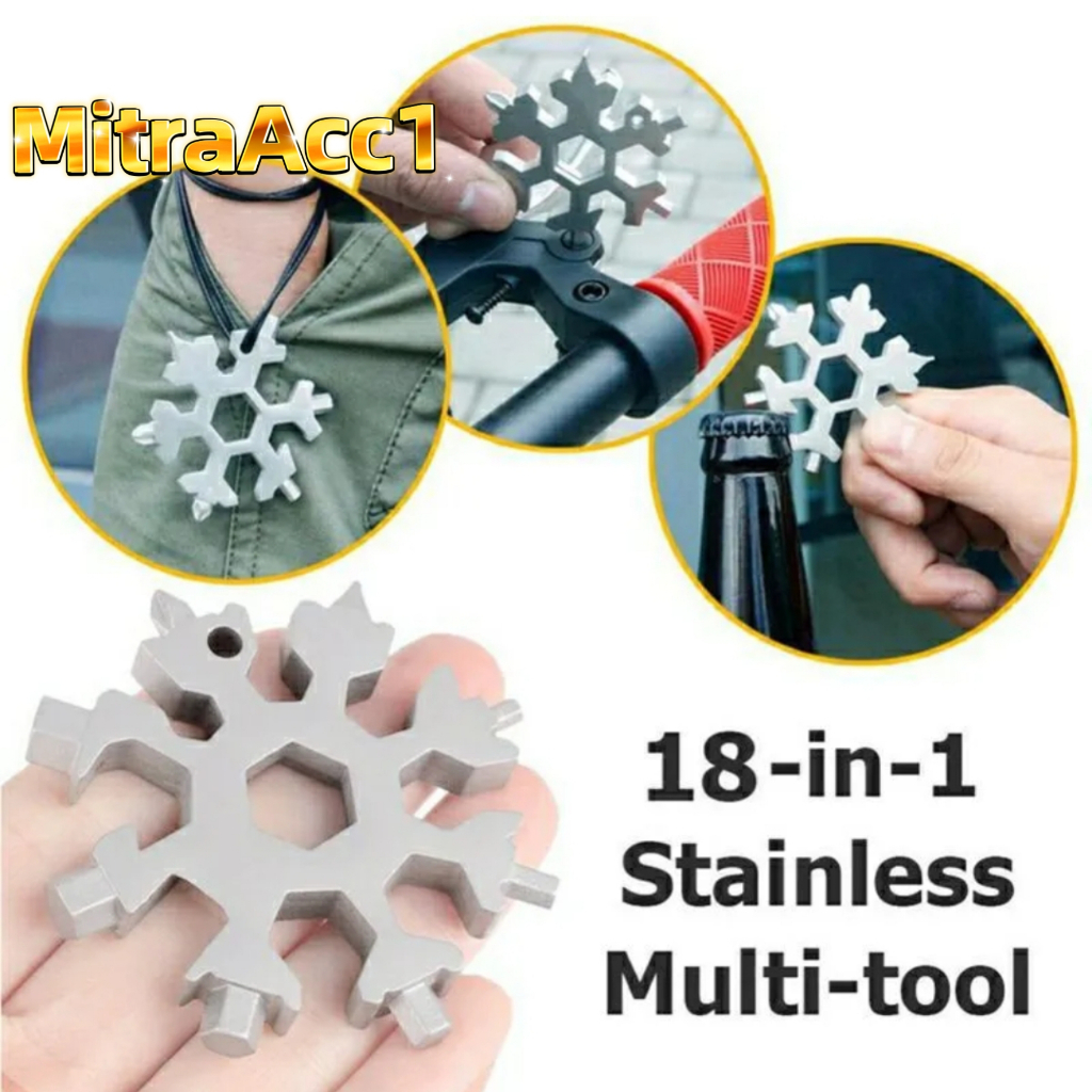 18in1 Gantungan Kunci Obeng Kunci Pas Multifungsi Snowflake Stainless Stell