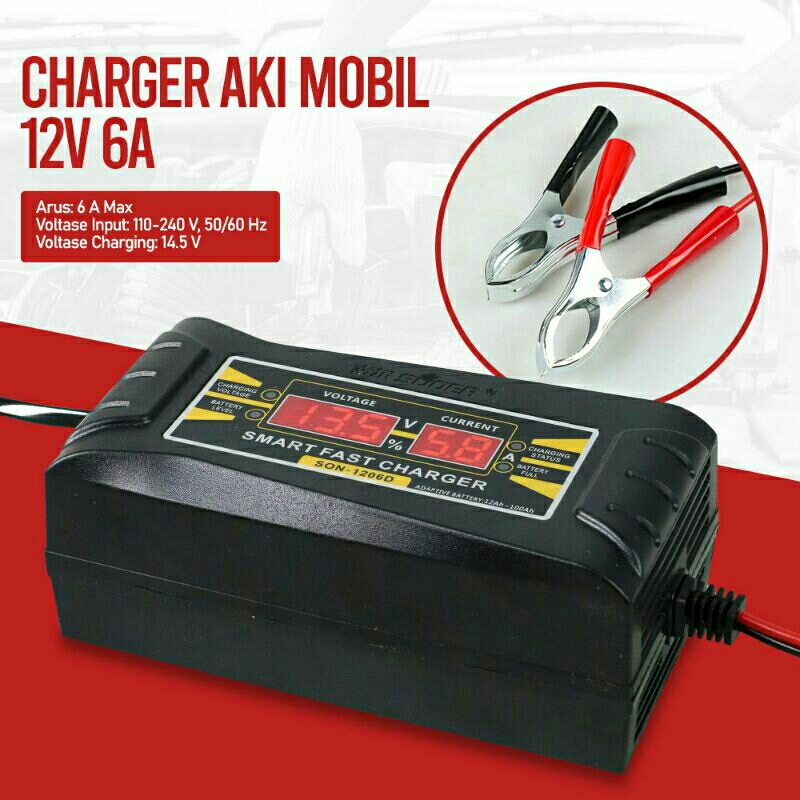 Charger Aki Mobil wet Dry Lead Acid Smart Charger 12V 6A Soder son-1206d