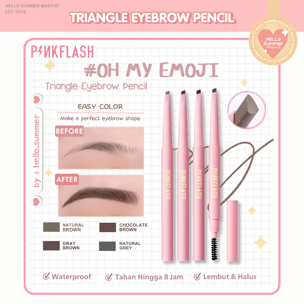 PINKFLASH Ohmyemoji Automatic With Brush Spoolie Eyebrow Pencil Tahan Air Pigmen Pensil Alis 0.2 gr Pink Flash