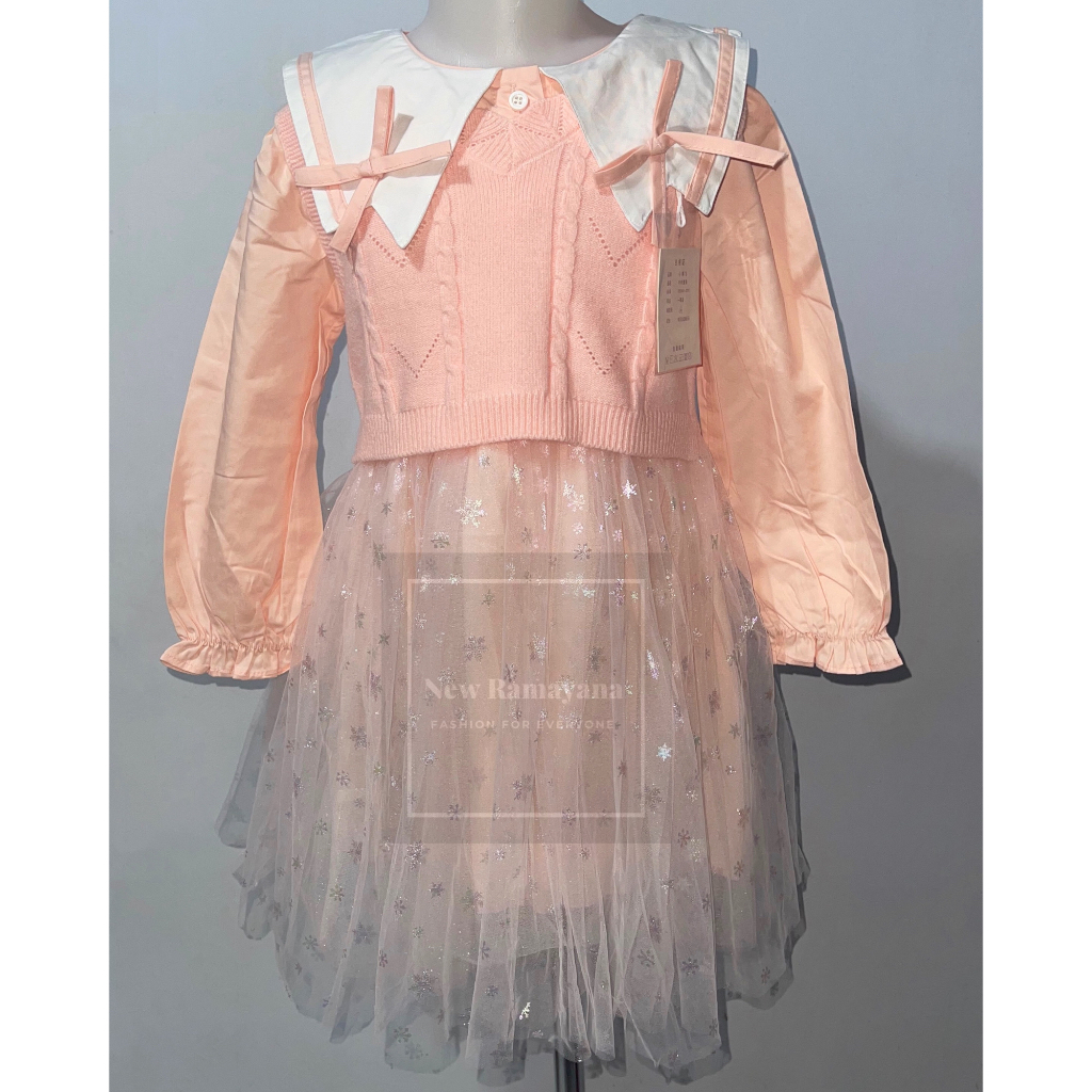 Dress Anak Set Rompi Rajut Cardigan Korea Kerah Sailor Pita Katun Import