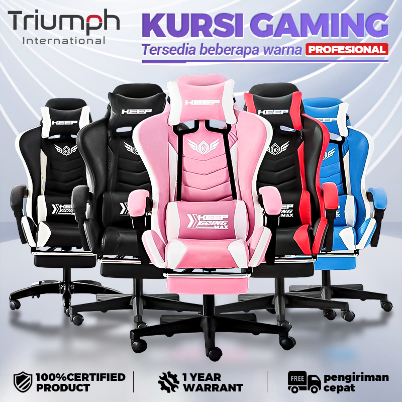 Triumph Kursi Gaming - Tinggi Disesuaikan, Bantalan Duduk Lateks, Kemiringan 135° / Kursi Permainan / Kursi Komputer untuk Gaming