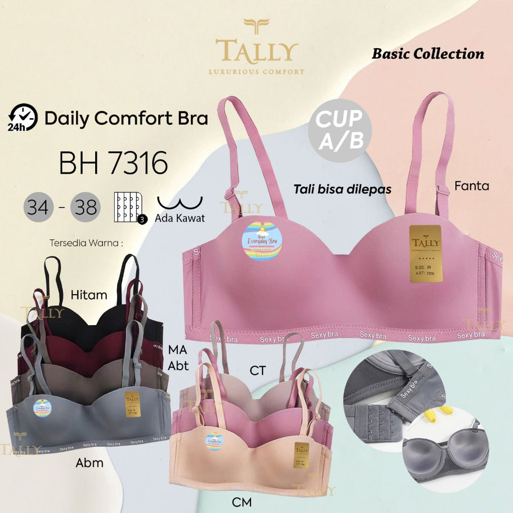 TALLY BRA BH 7316 I CUP B KECIL | SIZE 34 - 38 I BUSA TIPIS I ADA KAWAT I KAIT 3 I BAHAN SEMI SEAMLESS