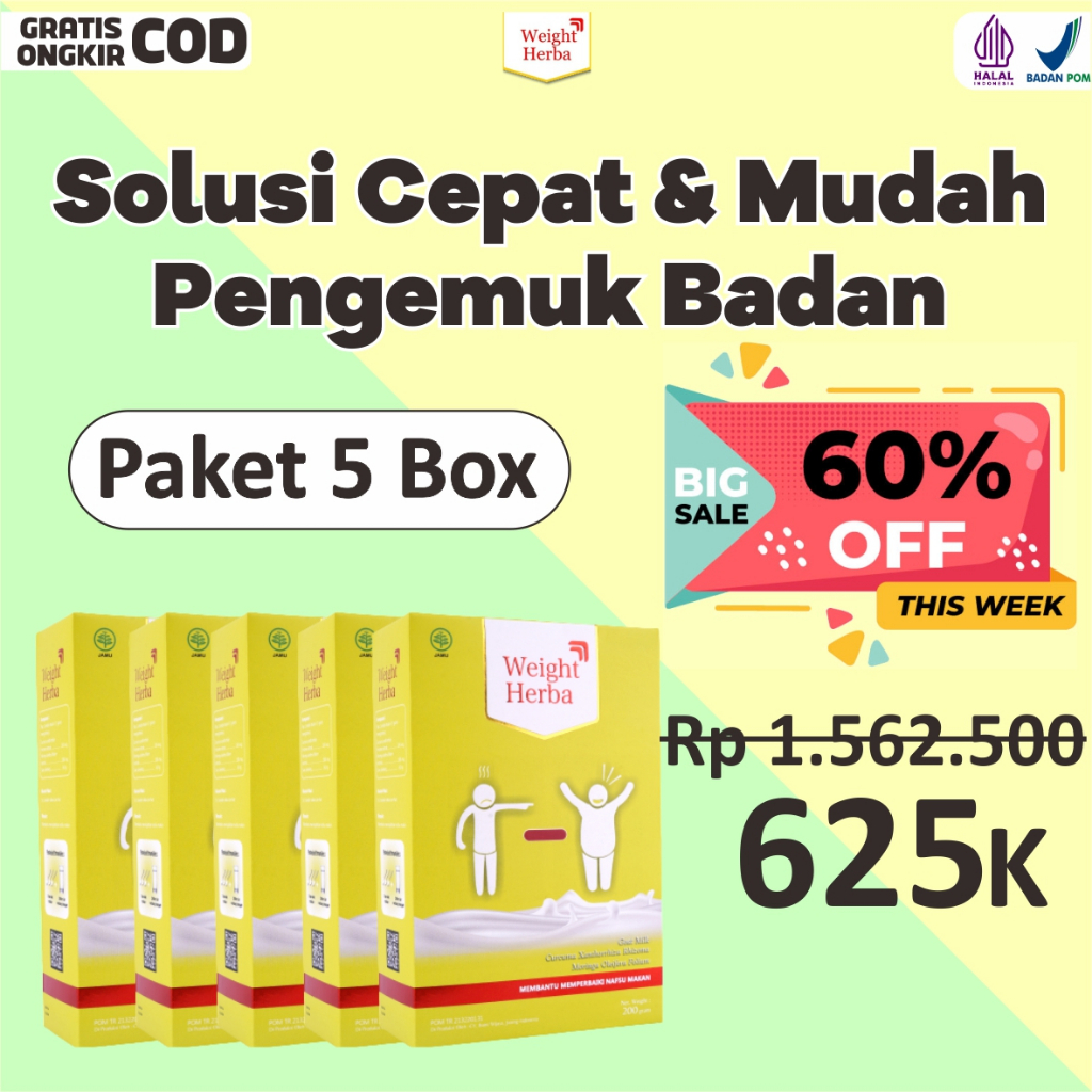 

Paket 5 Box Weight Herba Susu Penggemuk Berat Badan Dan Menambah Nafsu Makan Berat Bersih Per Box 200 Gram