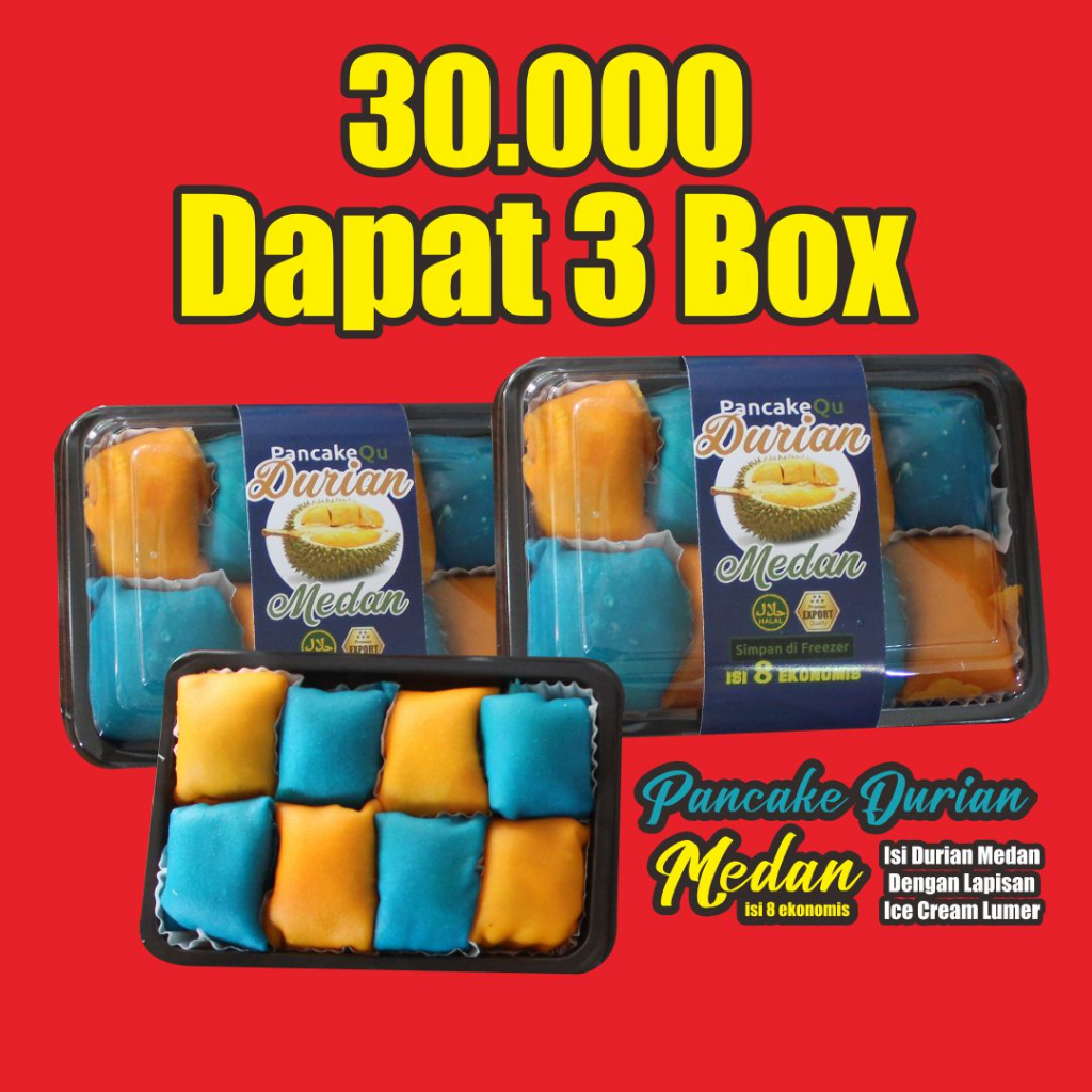 

Pancake Durian Medan isi 8 ekonomis (Dapat 3 Box)