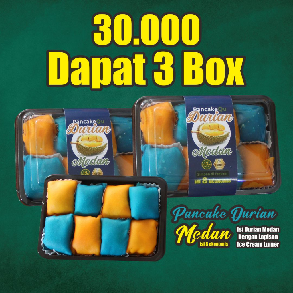 

Pancake Durian Medan isi 8 ekonomis (Dapat 3 Box)