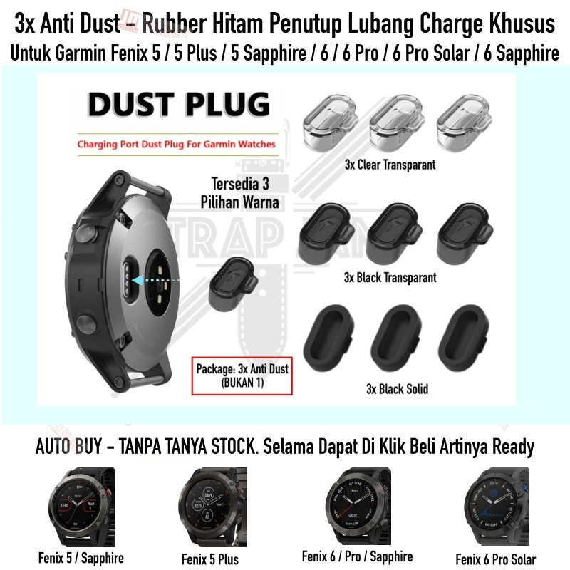 3x Anti Dust Plug Garmin Fenix 5 Plus 6 Pro Solar Sapphire - Penutup Lubang Charge Anti Debu