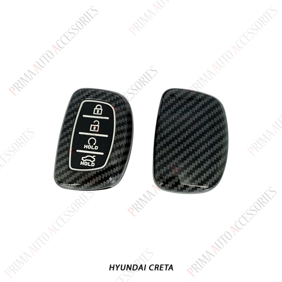 Casing Kunci Remote Mobil Carbon Fiber - Hyundai CRETA - Carbon Hitam