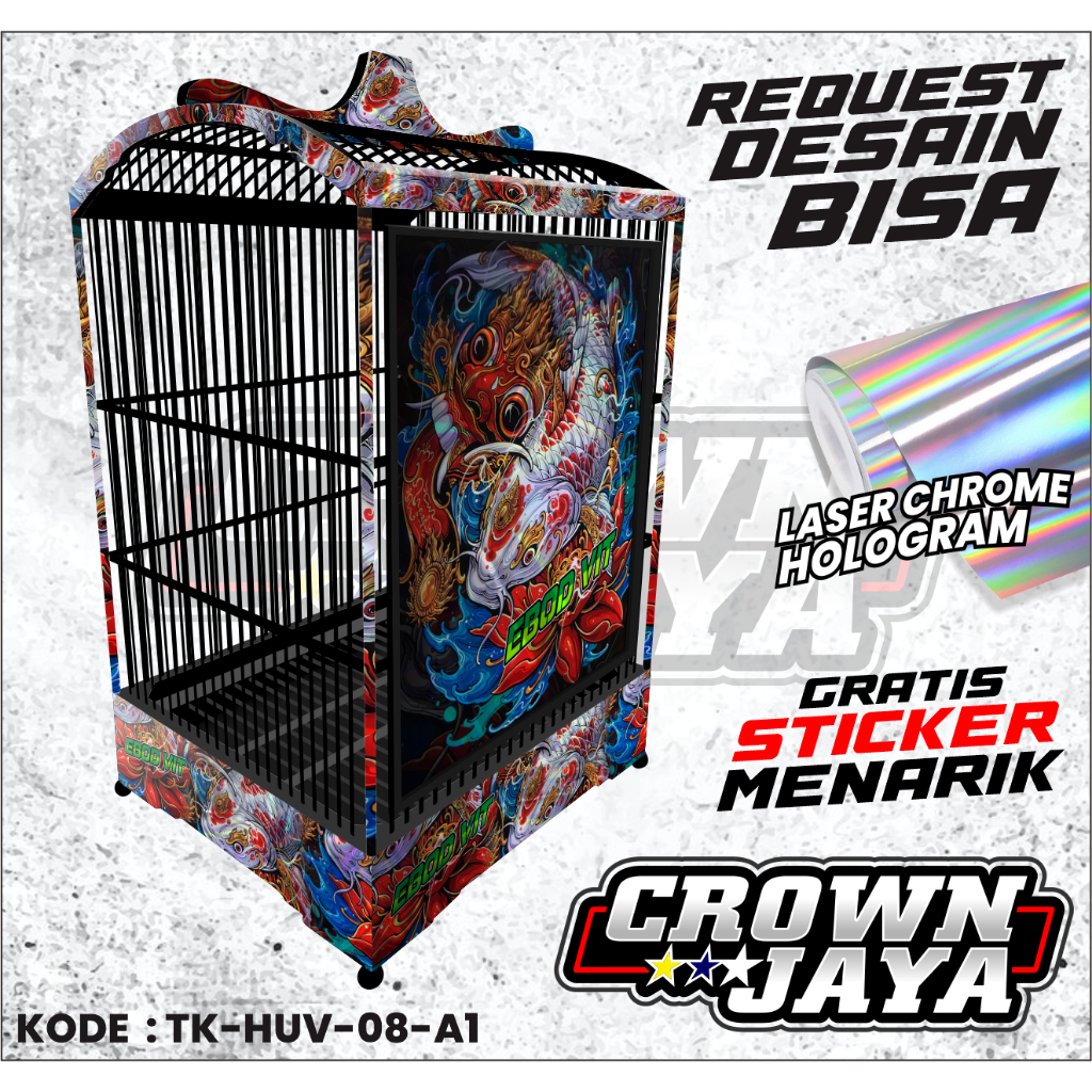 Decal Stiker Kandang KOTAK - Sticker Decal Sangkar Burung Kenari EBOD VIT Hologram UV Variasi Desain