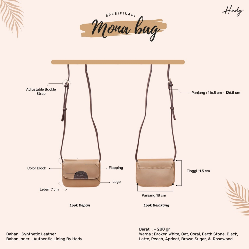 Tas Wanita Selempang HODY Mona Bag Apricot Sling Bag Slempang Premium