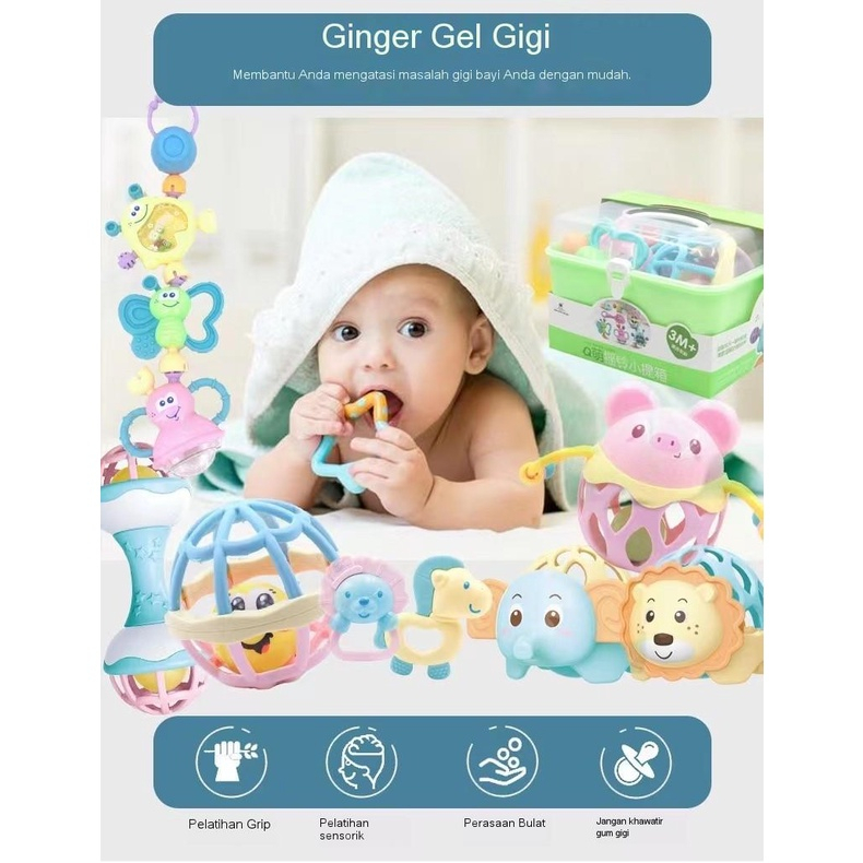 Baby Teether Rattle Teething Kit Mainan Gigitan Bayi Gigitan Bayi Teether Mainan Bayi b