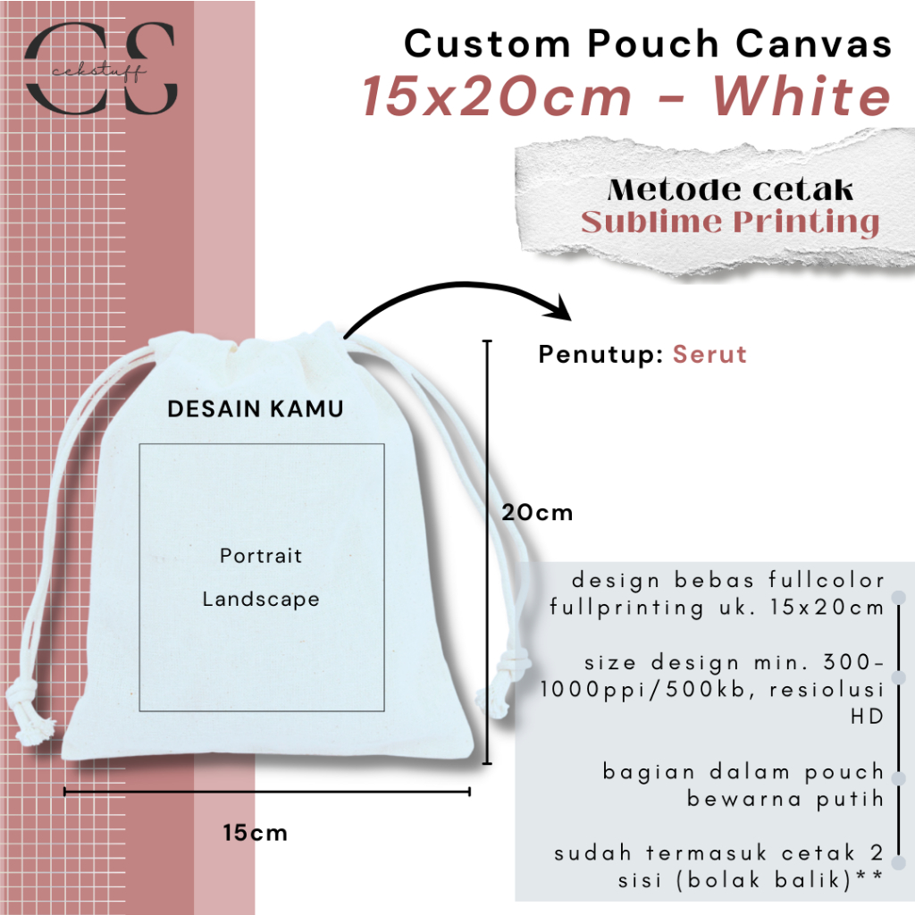 CUSTOM POUCH SERUT KANVAS SATUAN / POUCH MAKEUP / SOUVENIR NIKAH SATUAN