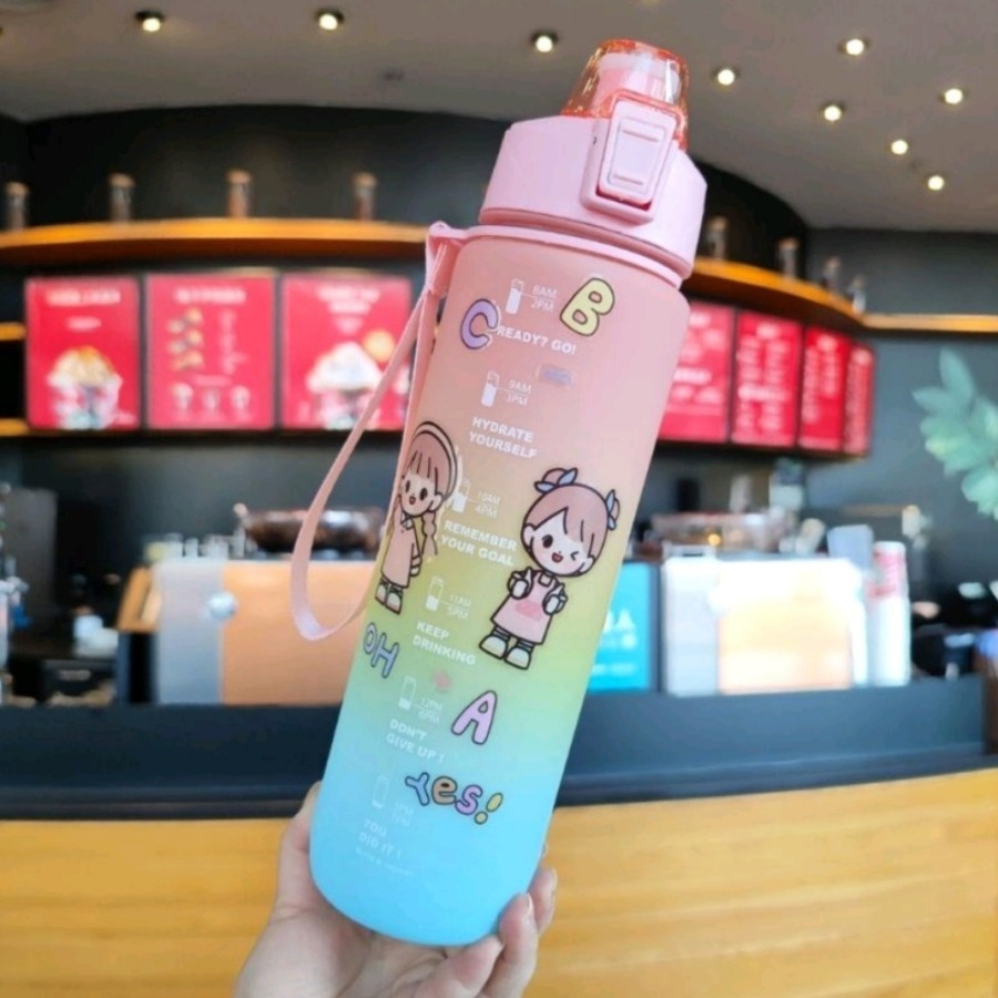 botol minum 1 liter rainbow 1L gradasi motivasi ombre sticker 2D 3D