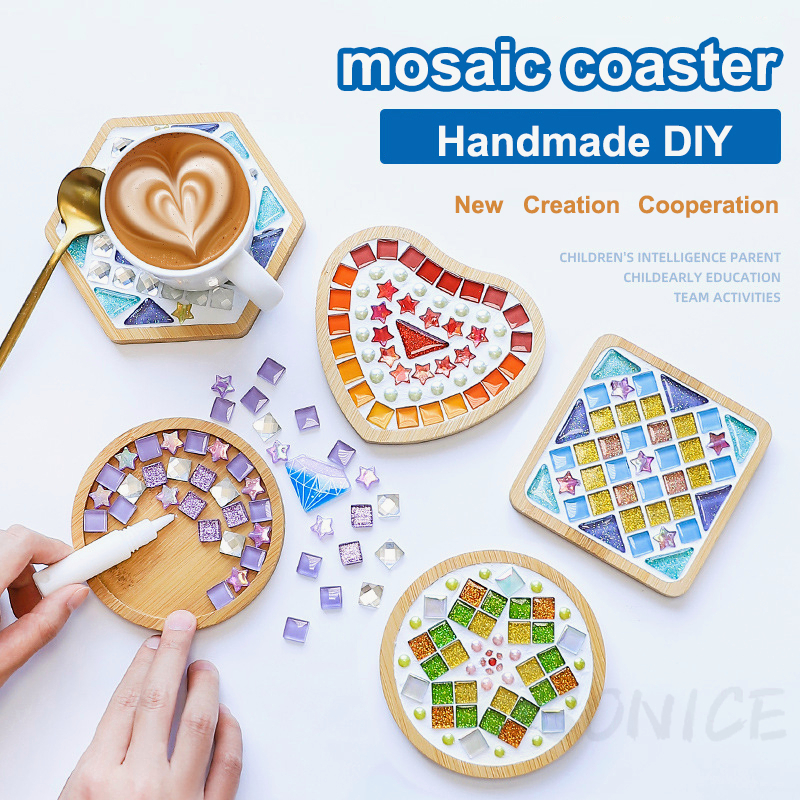 Mainan DIY Untuk Anak Buatan Tangan Cangkir Tikar Bahan Kreatif Kaca Kayu Mosaik Ubin Coaster Dekorasi Rumah Hadiah Pendidikan Dini Seni Dan Kerajinan DIY