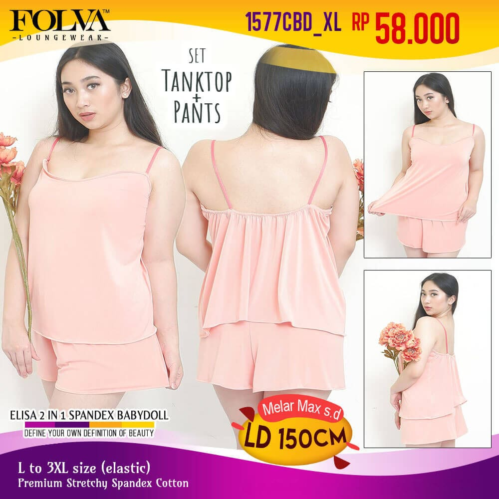 FOLVA Dress atasan wanita set celana pendek spandex 3XL big size jumbo