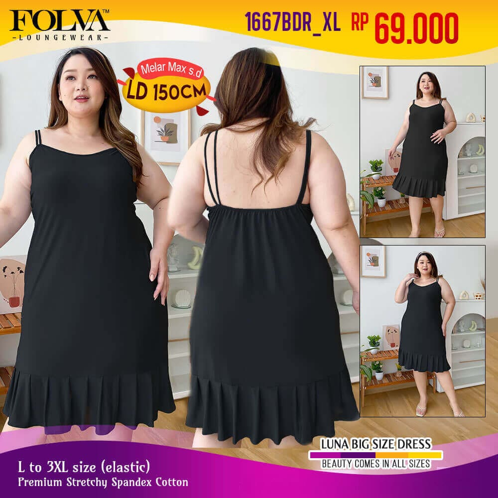 FOLVA tanktop dress panjang baju tidur spandex melar big size XL jumbo