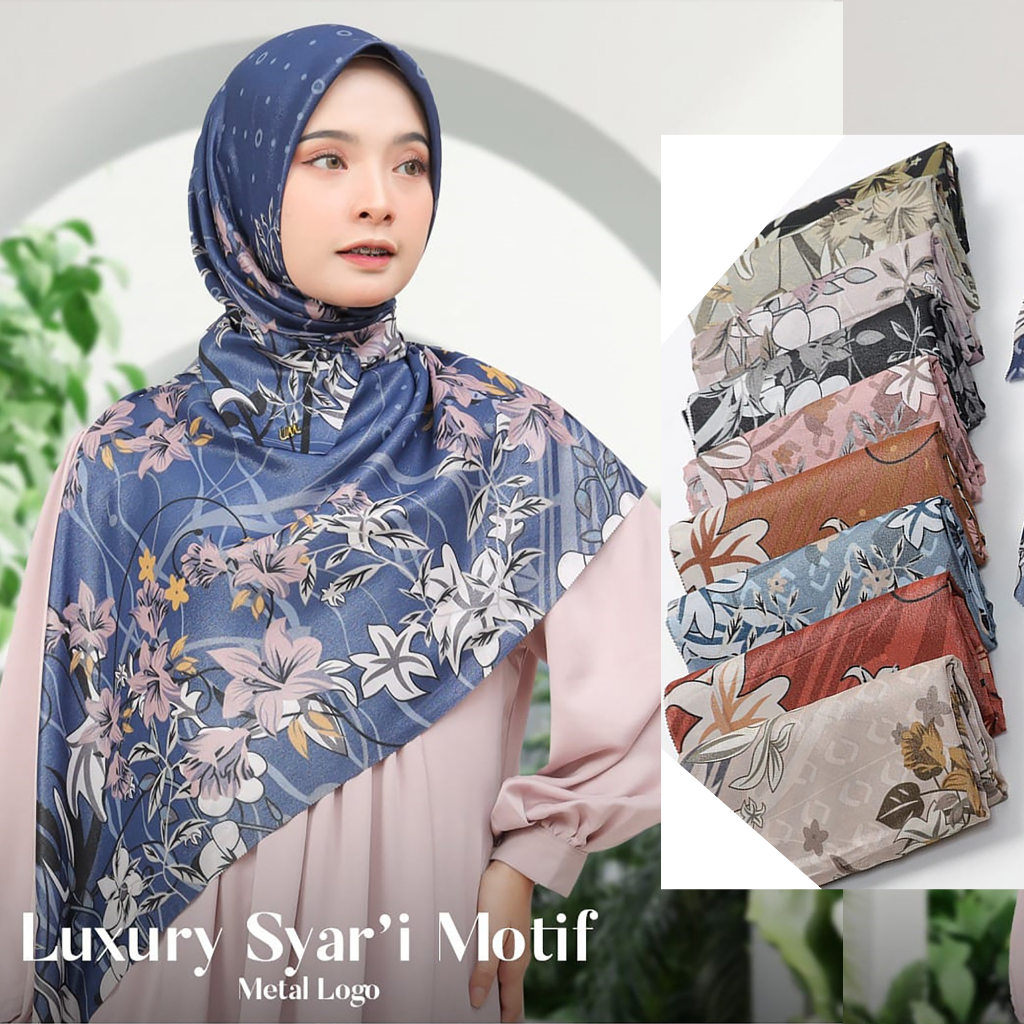 Jilbab Segiempat Syari  LUXURY PRINT Motif UMAMA LC 130 x 130 cm  kode SD metal logo bahan Cotton Lurex Glamour original PREMIUM