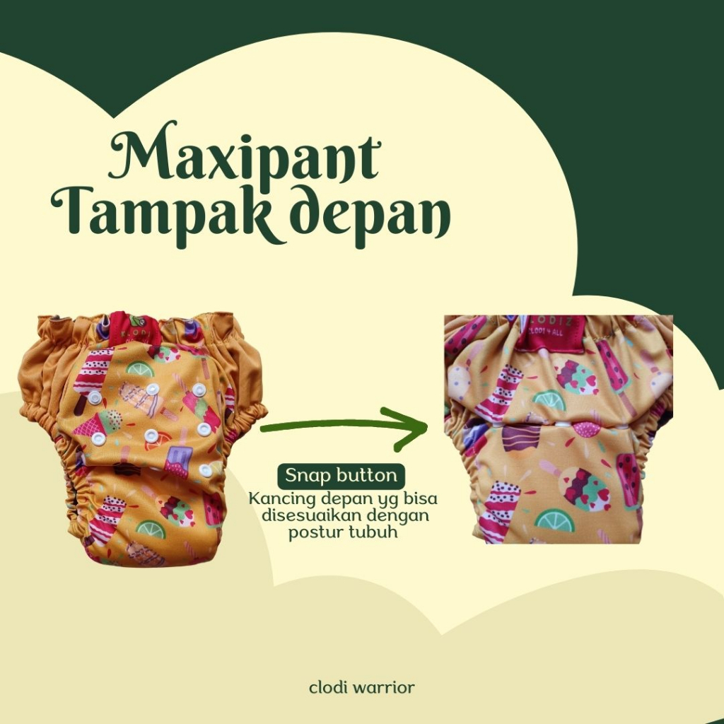 Klodiz Maxipants Clodi Celana Jumbo Praktis Insert Menyatu Popok Kain Cuci Ulang BB 15-30 Kg